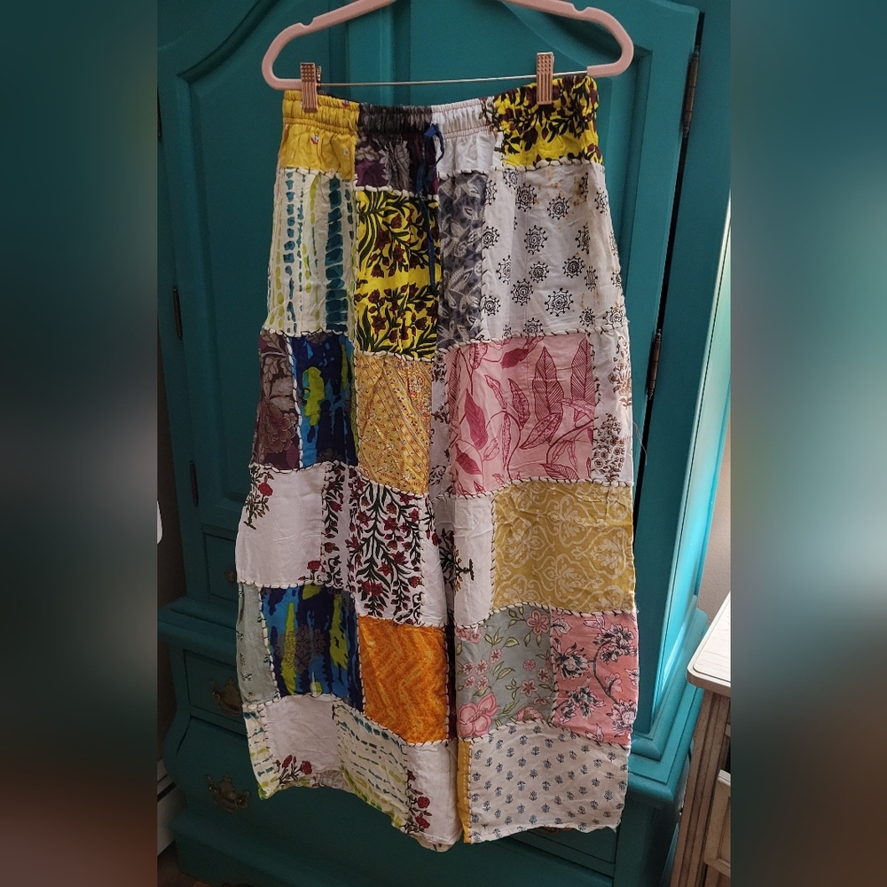 Patchwork Wide Leg Pants - image 1